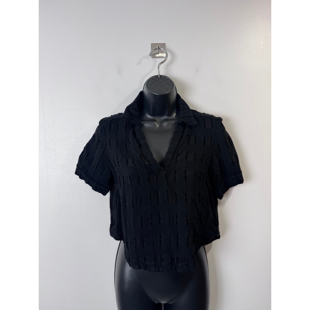 Rachel Comey Women Black Top Textured Burnout V-Neck Size 2